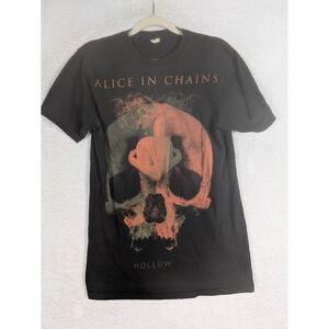Alice In Chains T-Shirt Men's Medium Black Hollow Skull Graphic Band Tee